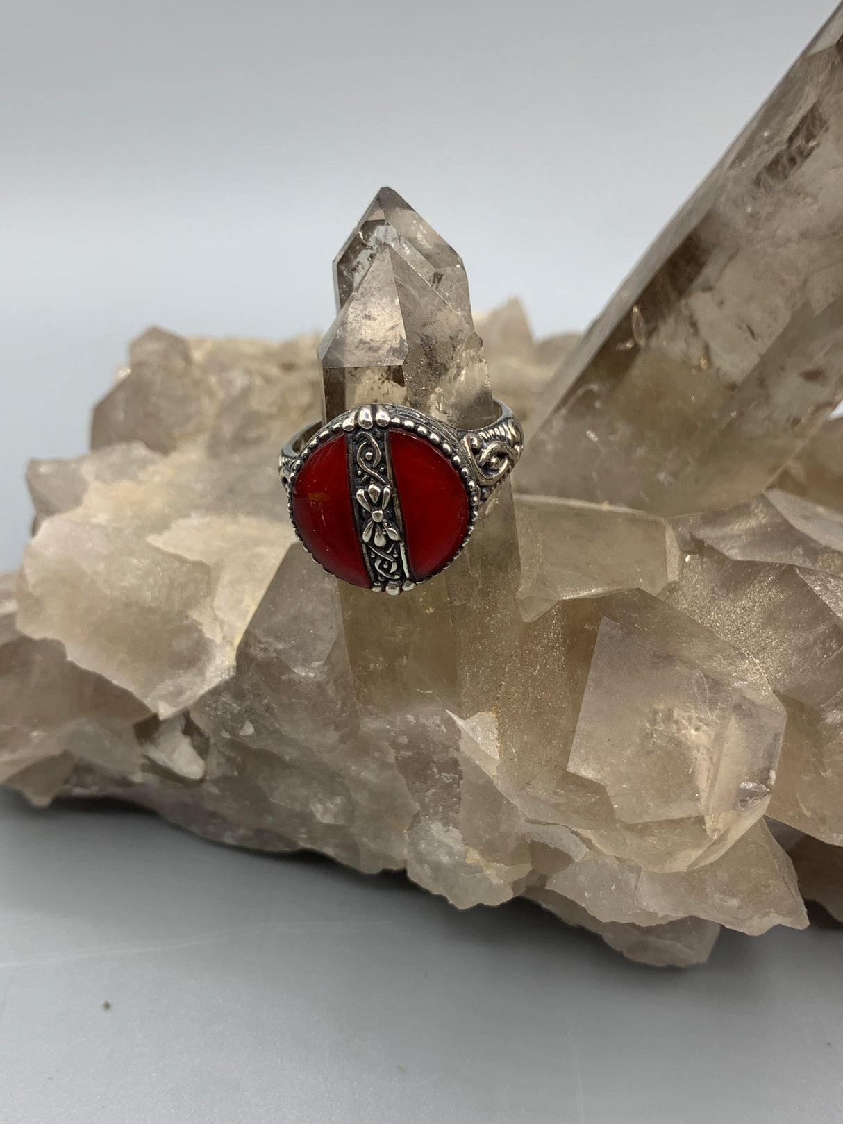 Coral Sterling Silv. Ring 9