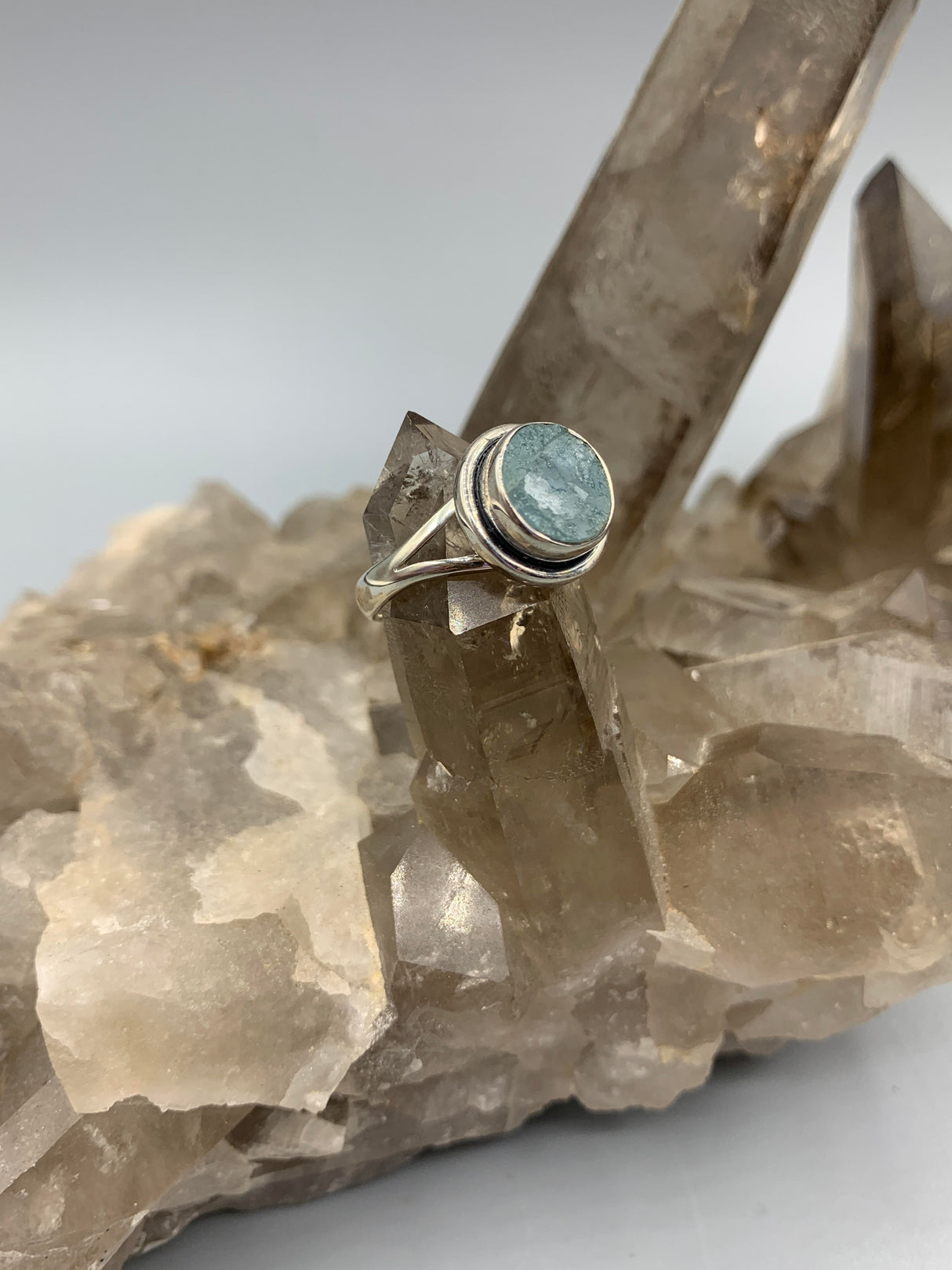 Sterling Aquamarine Rough Ring 6