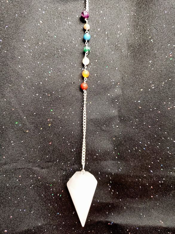 7 Chakra Selenite Pendulum