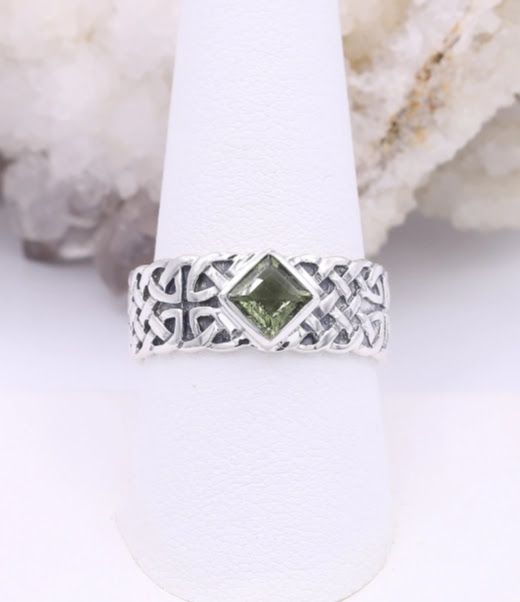 Moldavite Men's Celtic SS Ring