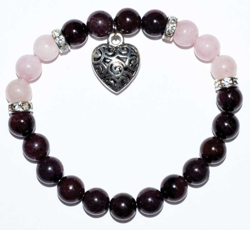 Garnet/Rose Quartz Heart bracel