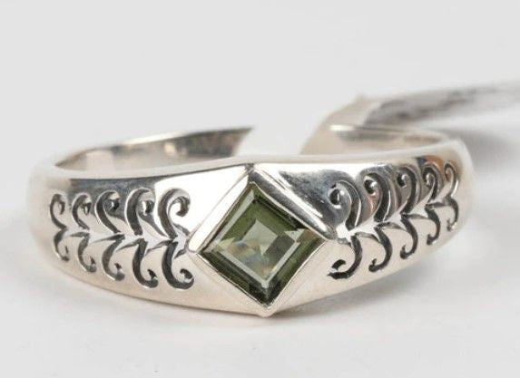 Sterling Moldavite Ring Etched