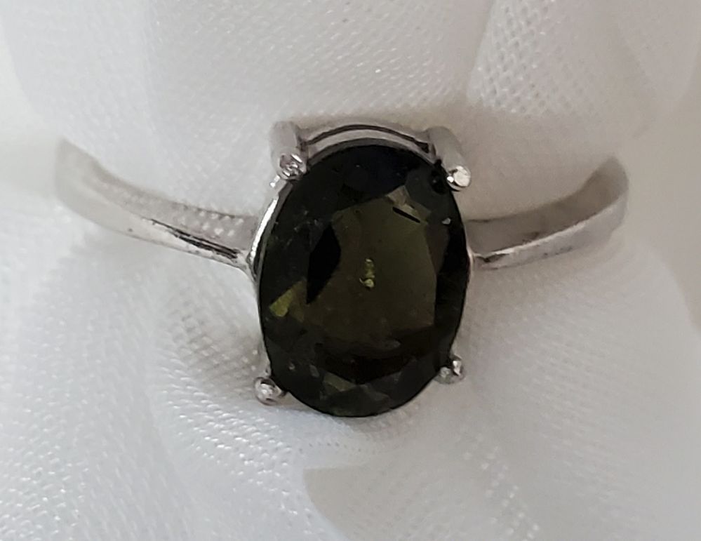 Silver Moldavite Oval Ring 9