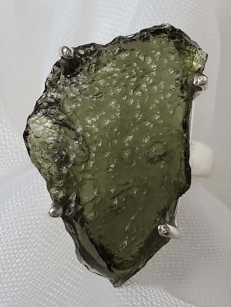 Raw Moldavite Sterling Ring 7