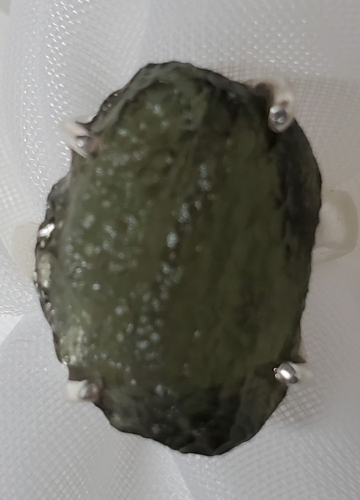 Raw Moldavite Sterling Ring 7b