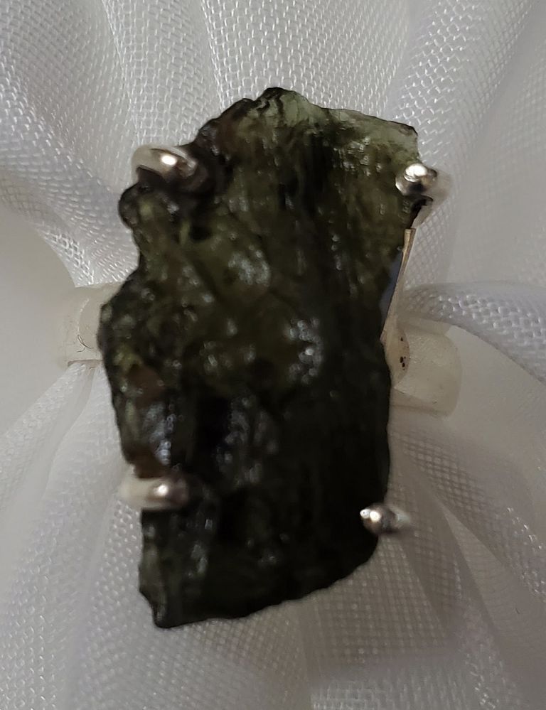 Raw Moldavite Sterling Ring 7.5