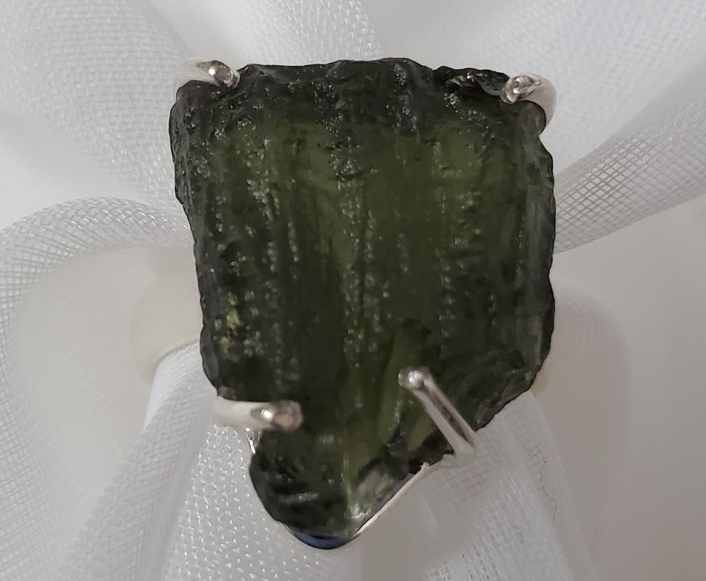 Raw Moldavite Sterling Ring 8.5