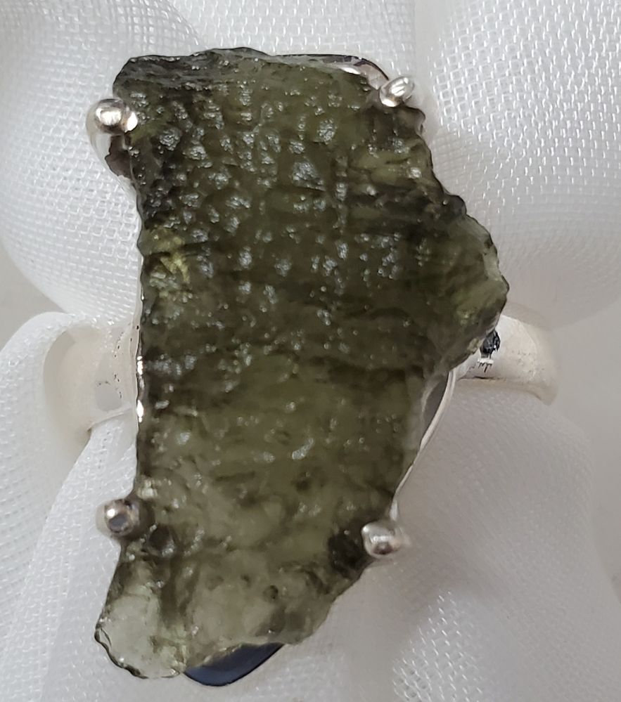 Raw Moldavite Silver Ring 9.5