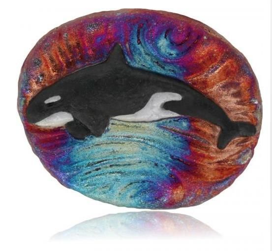 Raku Medallion Magnet - Orca