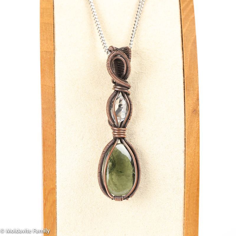 Moldavite wrapped in Copper