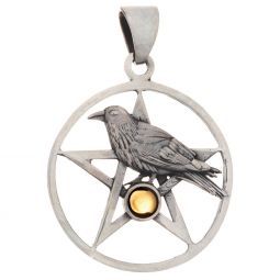 Round w/ Stone Raven Pendant w/