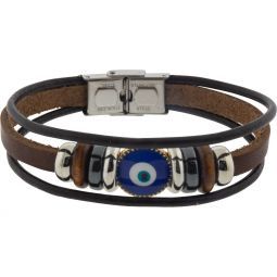 Leather Evil Eye Bracelet Brown