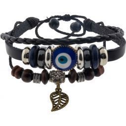 Leather Evil Eye Bracelet w/fea