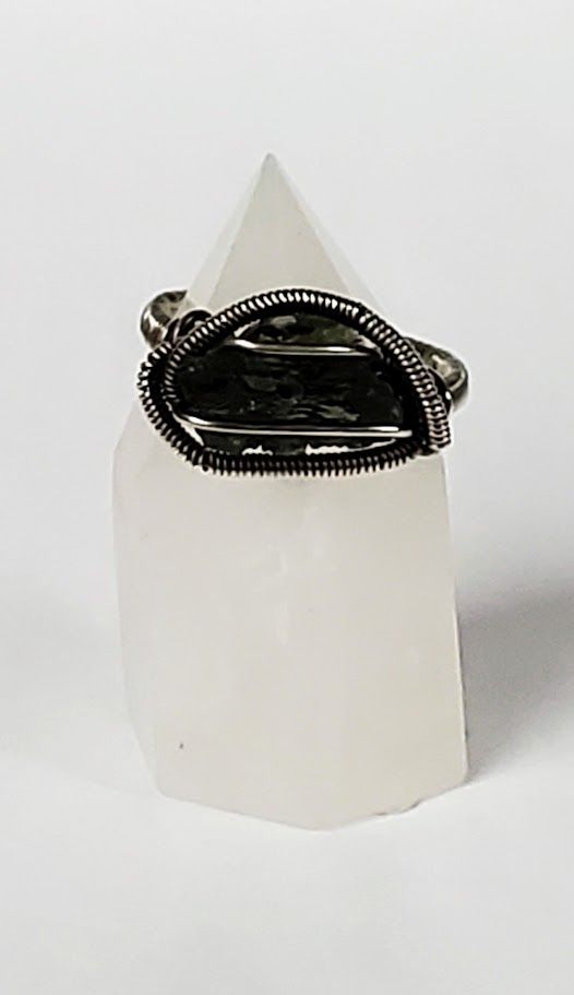 Silver Wrapped Moldavite Ring