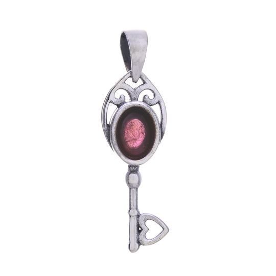 Silver Love Key Pendant-Ruby