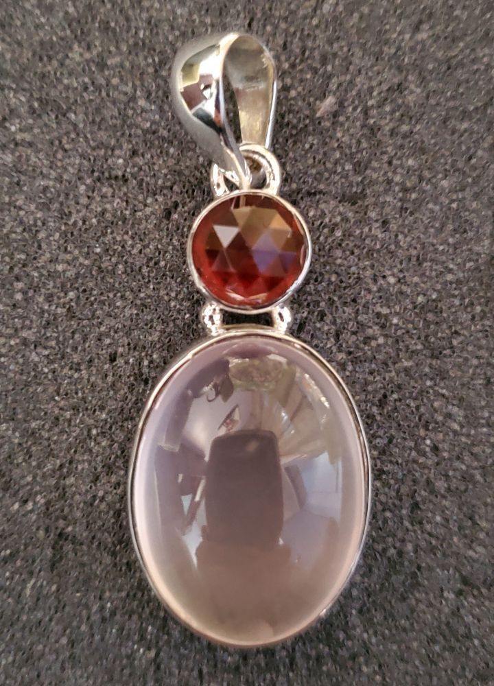 Silver Oval Rose Quartz Pendant