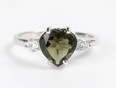 Moldavite Heart Sterling Ring 7