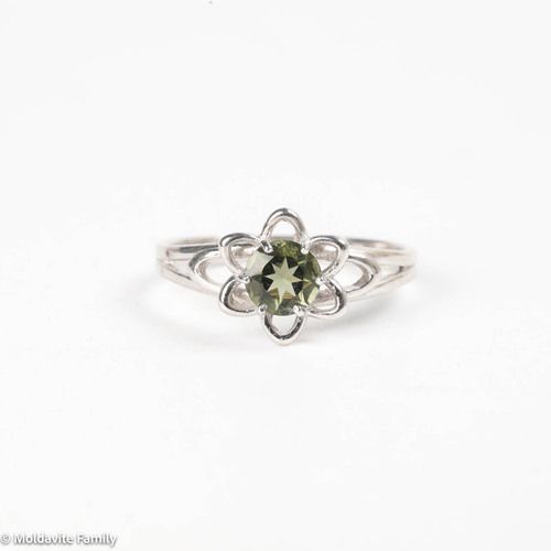 Moldavite Flower Silver Ring 8