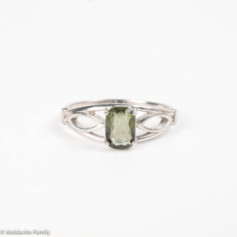 Moldavite Faceted Silver Ring 7