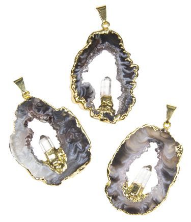 Geode Slice w Quartz Pt Silver