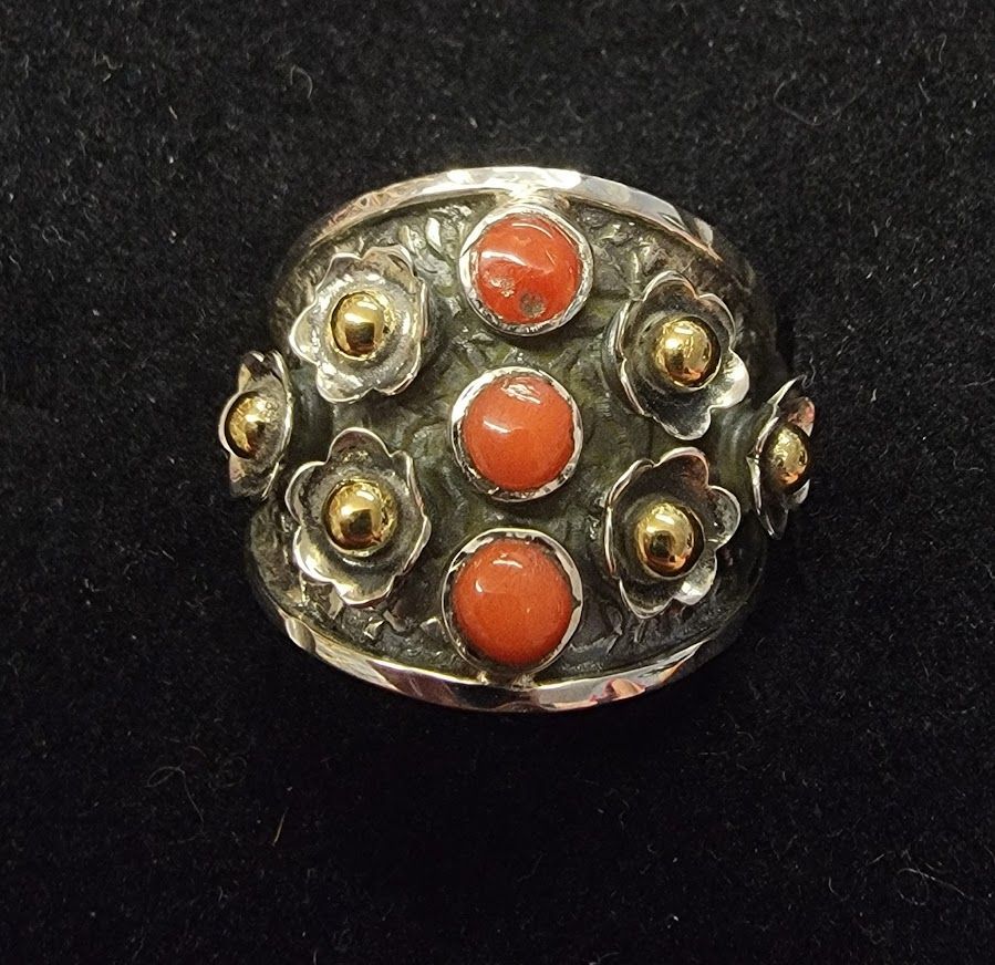 Sterling Wide Band Coral Ring