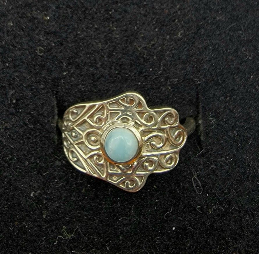 Hamsa-Hand Larimar Ring