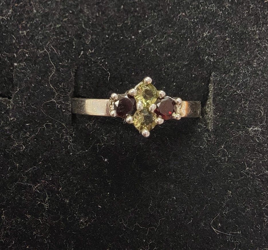 Moldavite Garnet  Ring 9.5