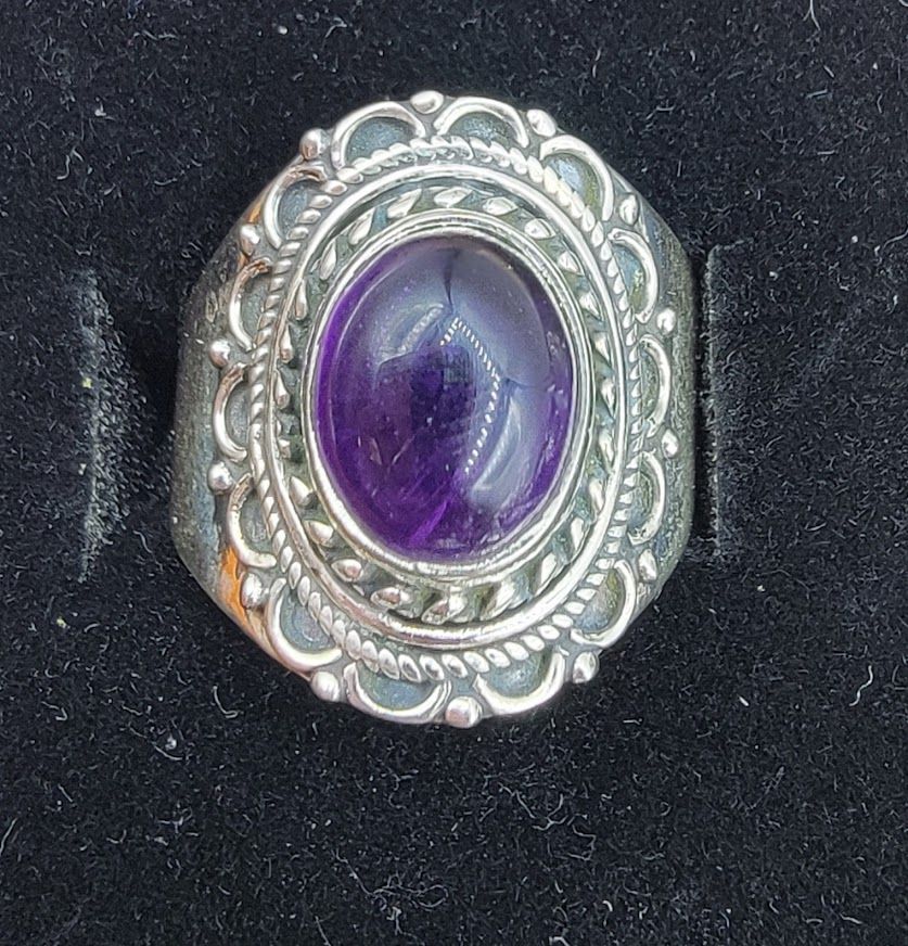 Wide Band Amethyst Ring 8