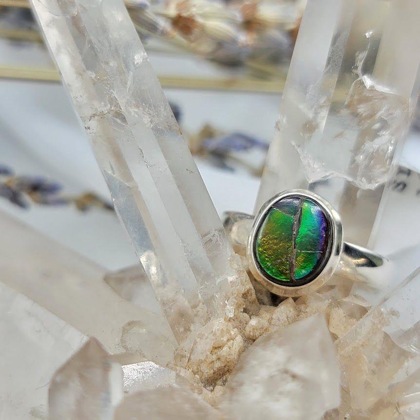 Ammolite Fossil Ring 7