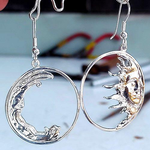 Moon and Sun Sterling Earrings