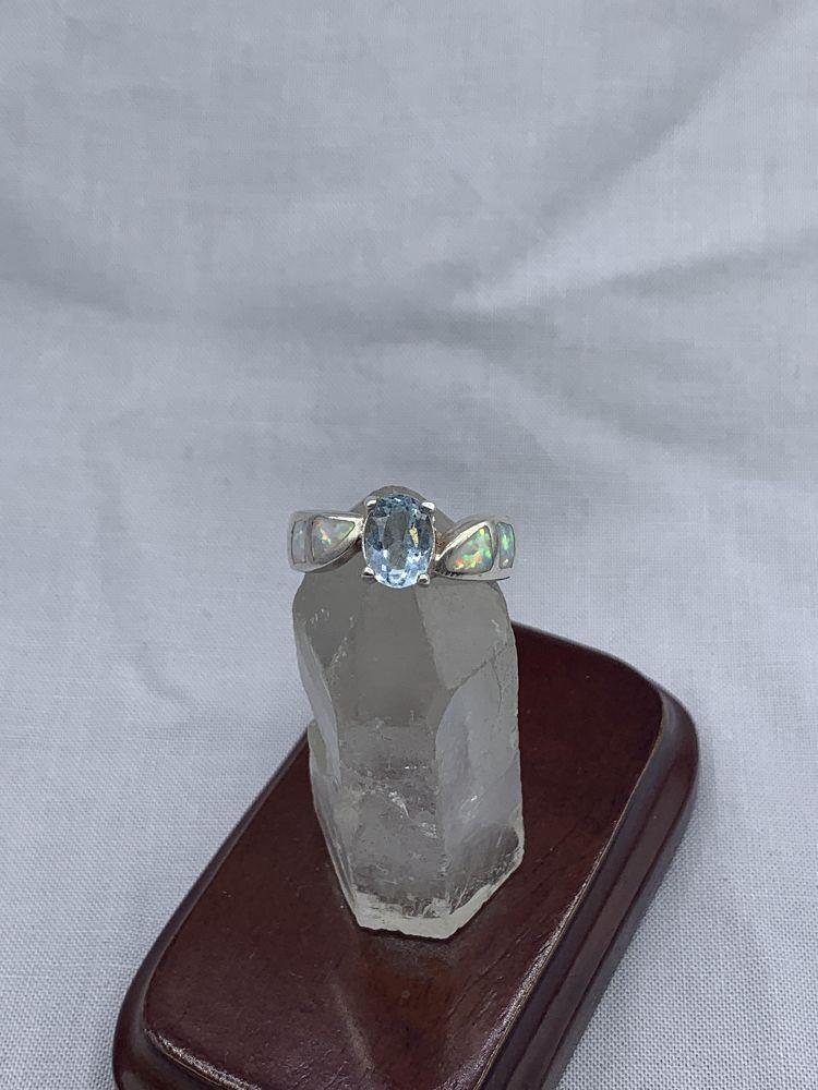 Sterling Bl Topaz/Lab Opal Ring 7