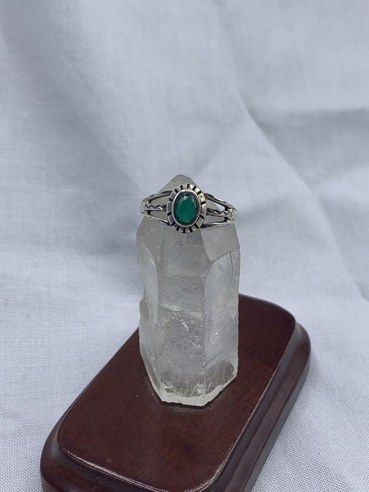 Sterling Emerald Oval Ring