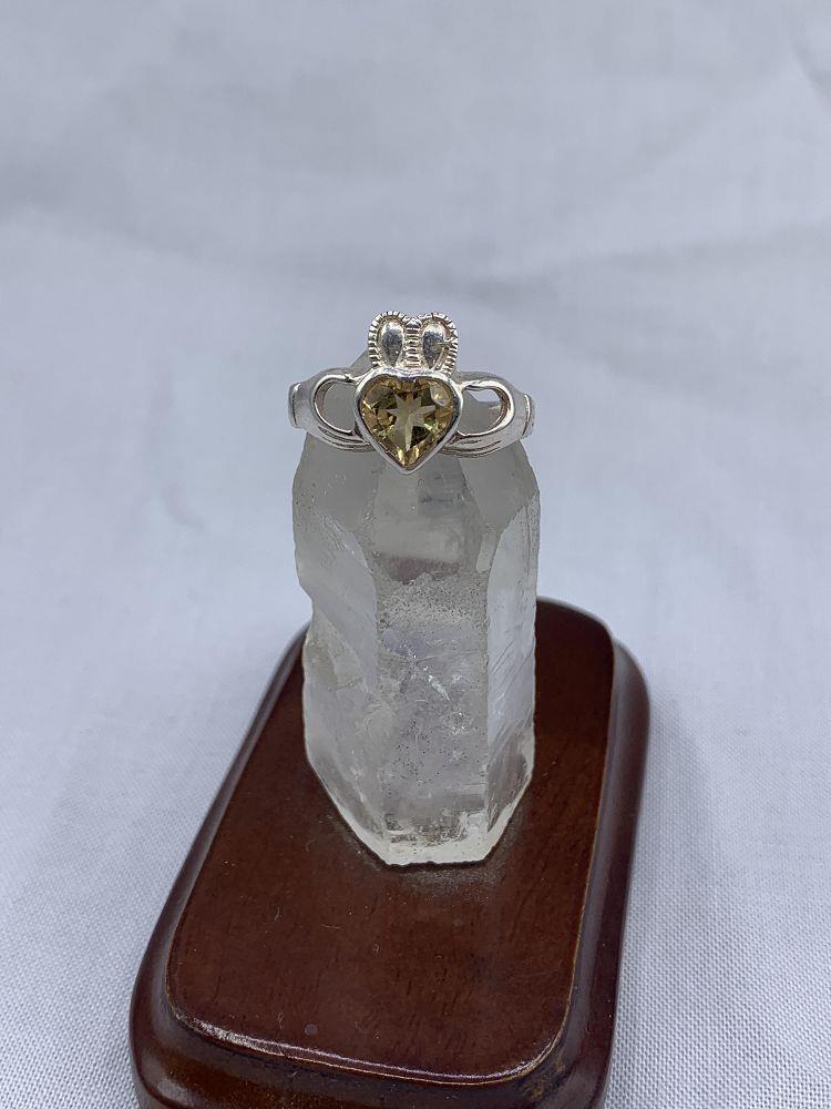 Silver Citrine Claddagh Ring 7