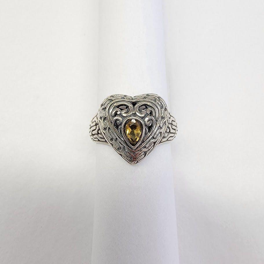 Sterling Heart Citrine Ring 7