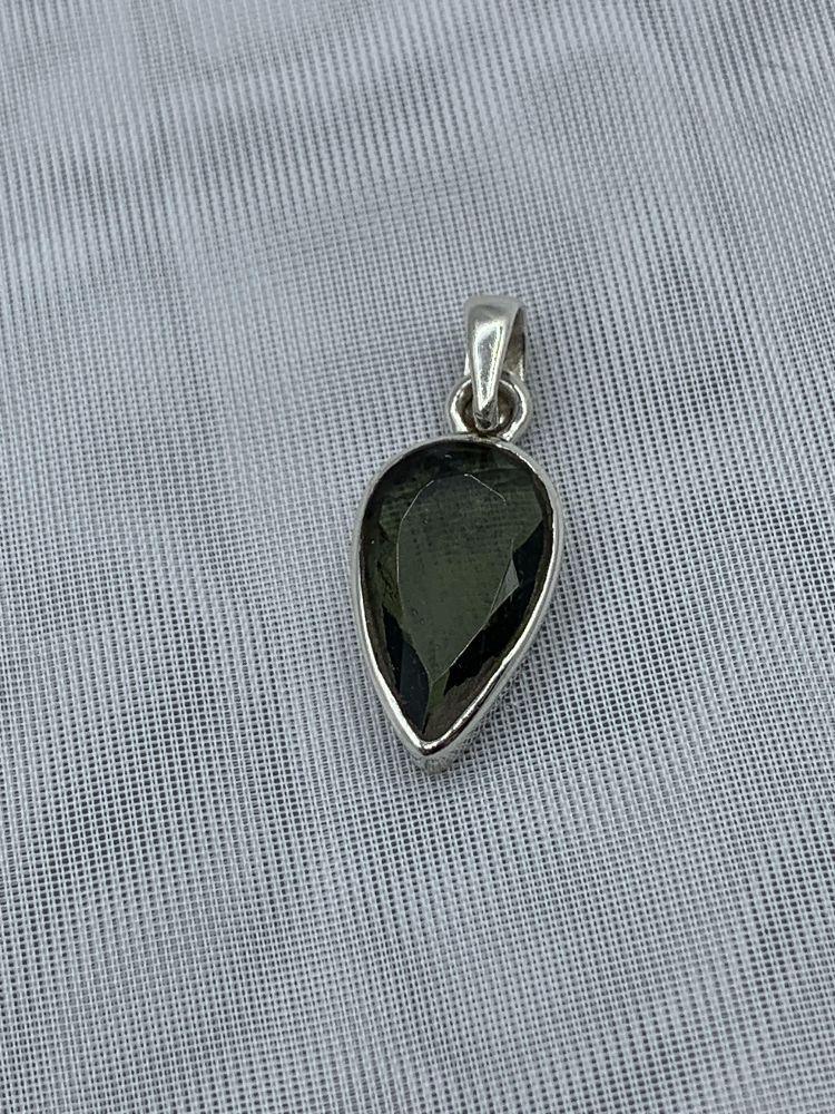 SS Moldavite Faceted Pendant 2g