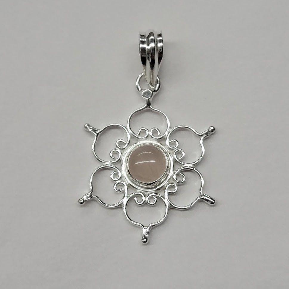 Rose Quartz Lotus SS Pendant