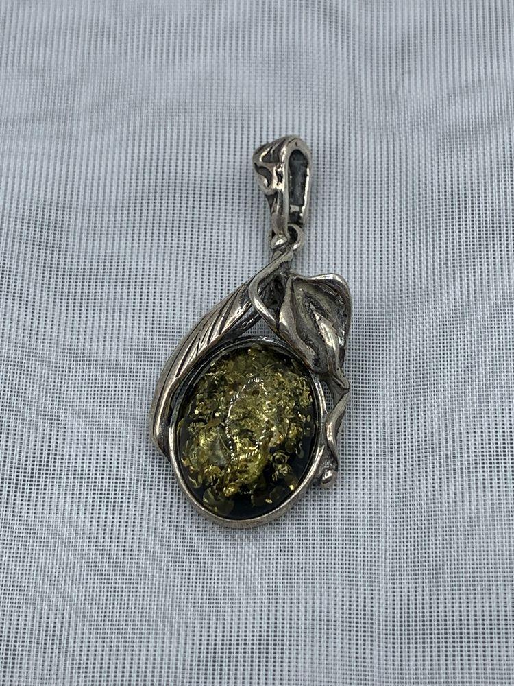 Sterling Green Amber Pendant