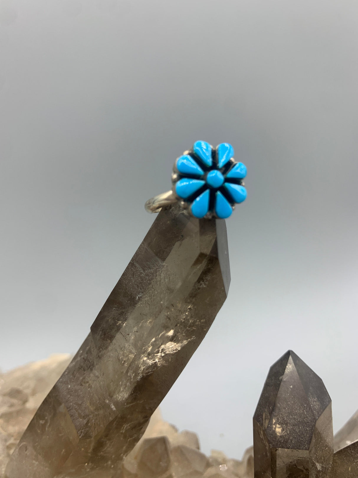 Sterling Silv. Turquoise Flower Ring 7