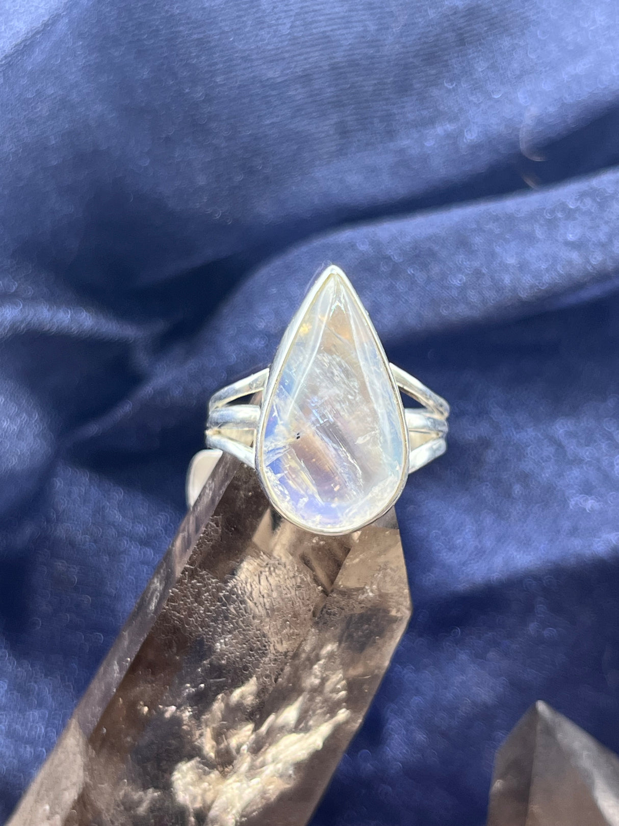 Blue Flash Moonstone SS Ring 9