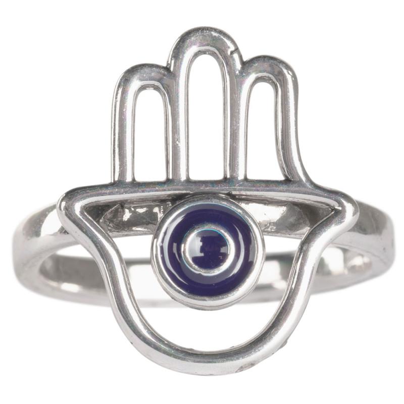 Silver Evil Eye Hamsa Ring adj