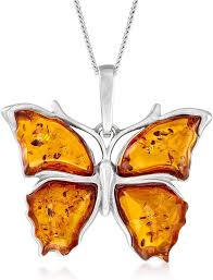 Amber Butterfly SS Pendant