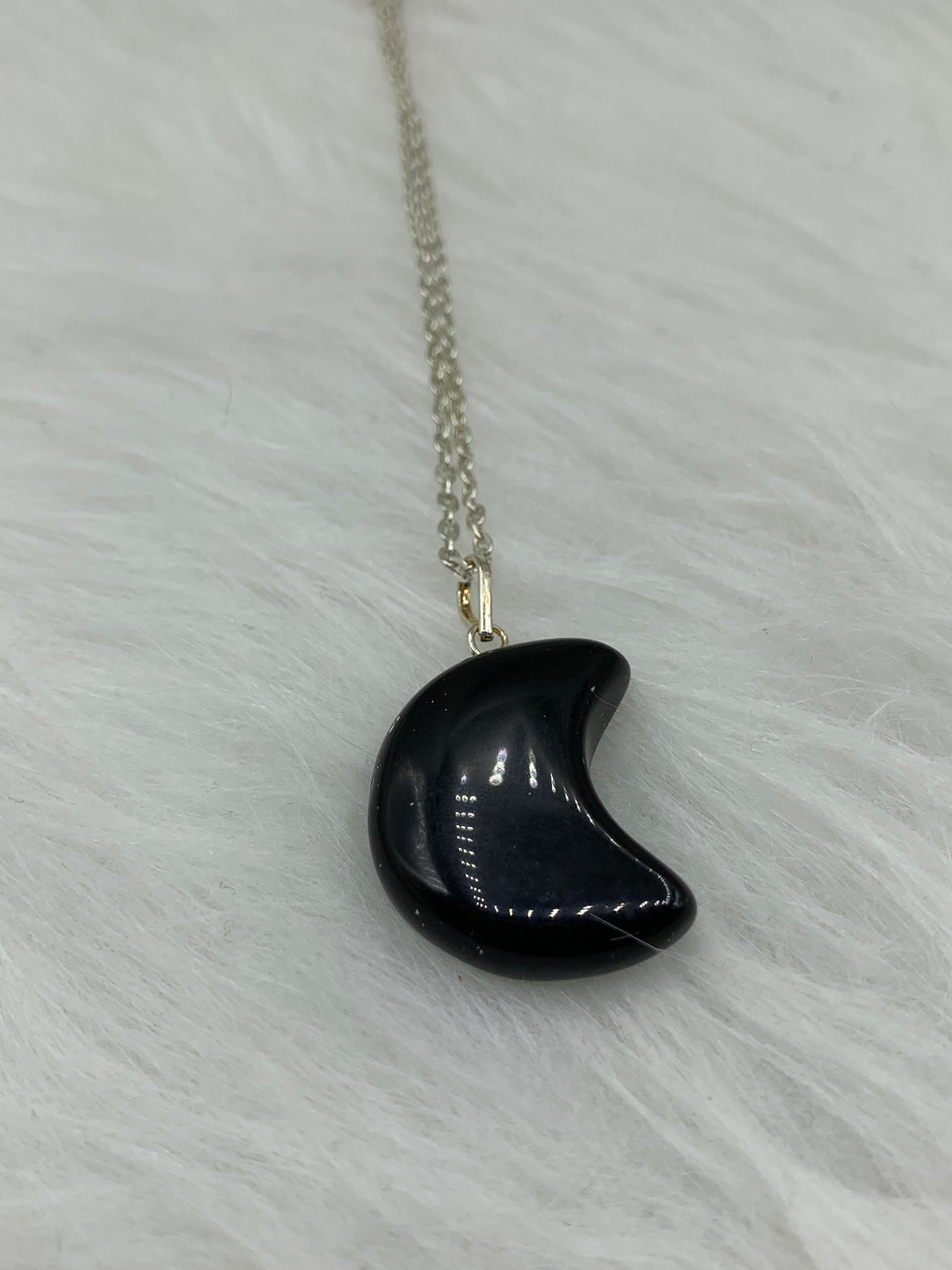 Crescent Moon Blk Obsid Pendant