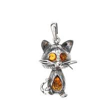 Amber Cat Sterling Pendant