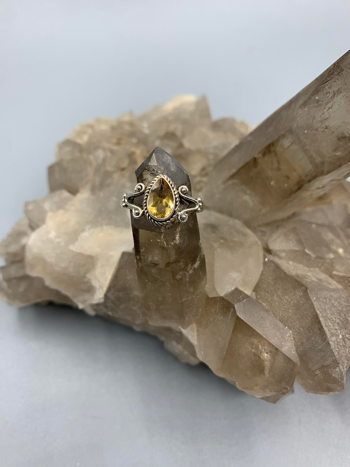 Sterling Silv. Citrine Tear Ring 7