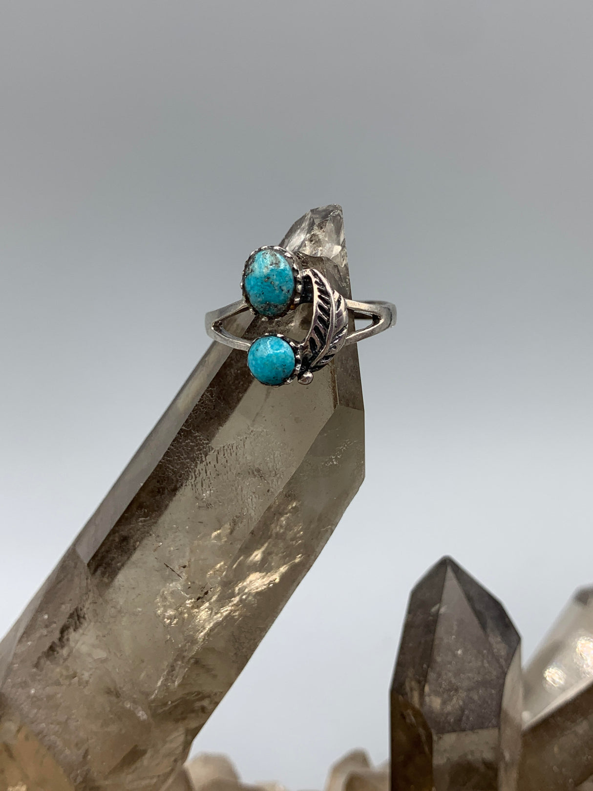 Double Turquoise Feather SS Ring 8