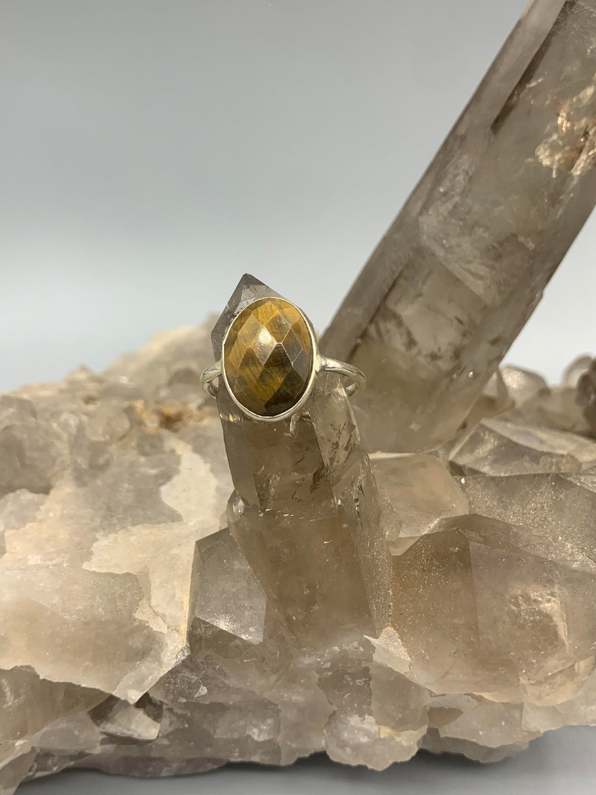 Sterling Silv. Faceted Tiger Eye Ring 7