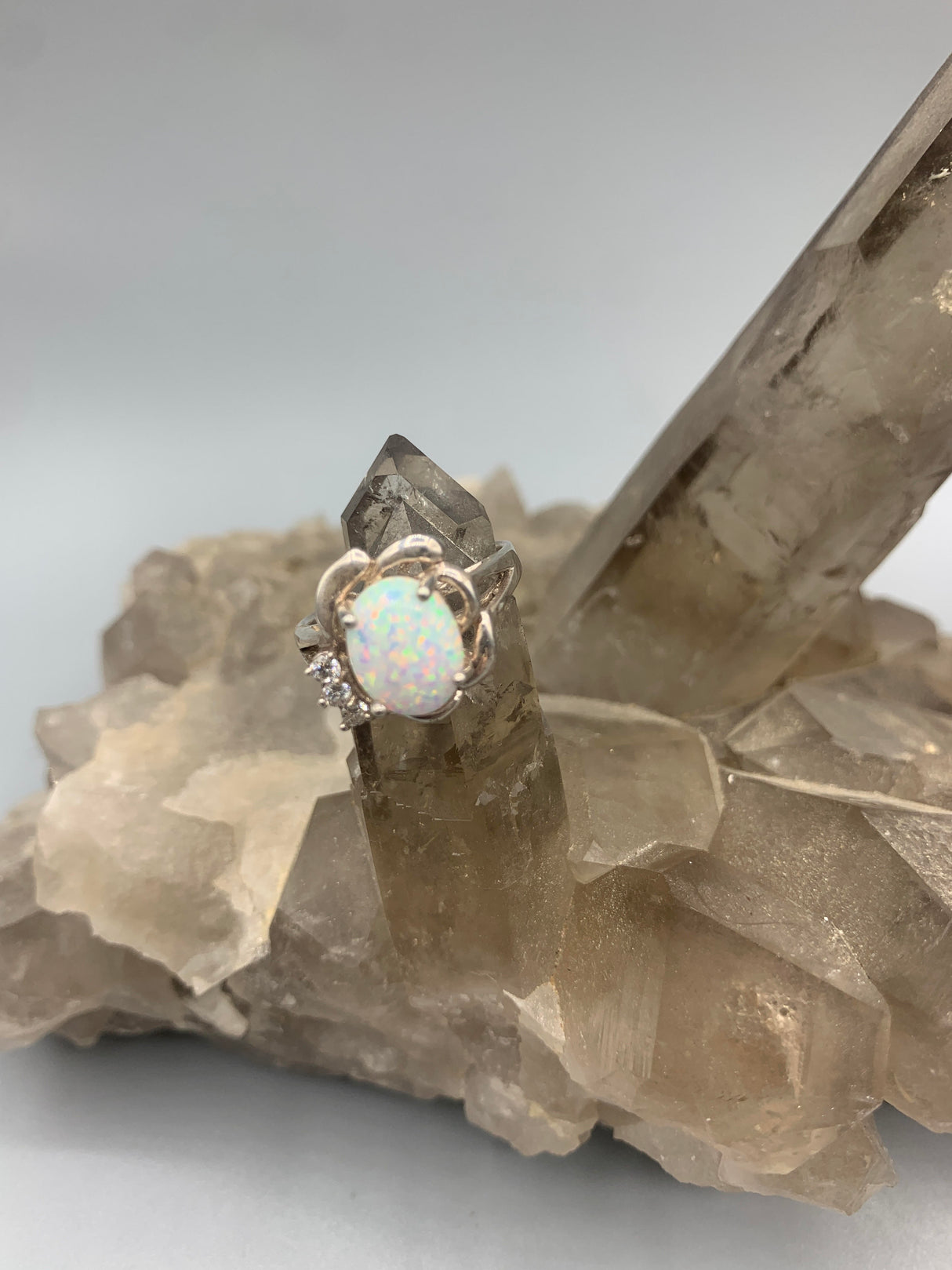 Sterling Lab Opal Floral Ring 7