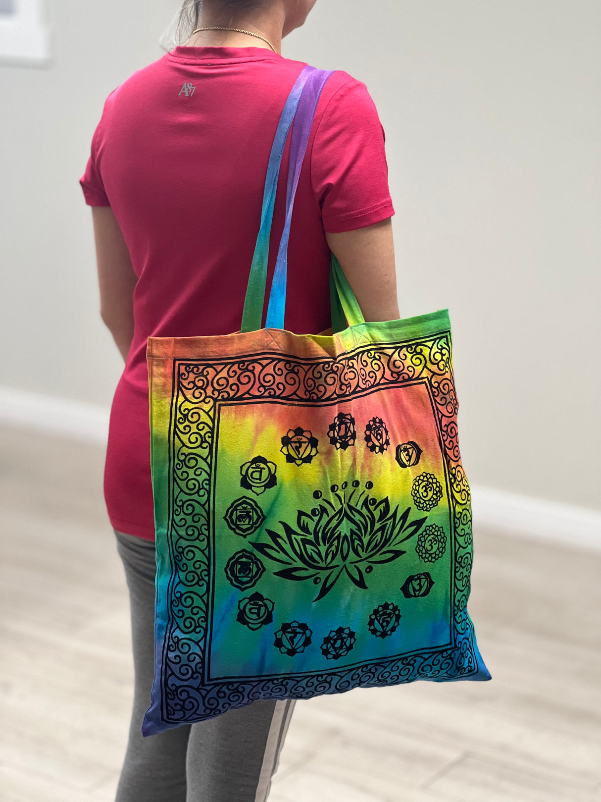 Tie Dye 7 Chakra Lotus Tote Bag