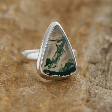 Moss Agate SS Ring 5