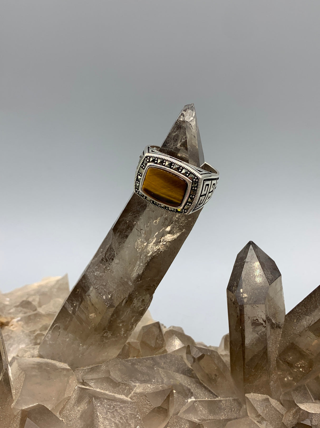 Sterling Silv. Tiger Eye Plated Ring 12